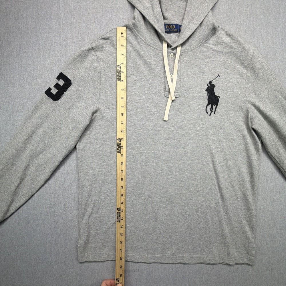 Polo Ralph Lauren Men's Piqué Hoodie Gray Big Pony #3 Sleeve Cotton Knit Large - Picture 3 of 4